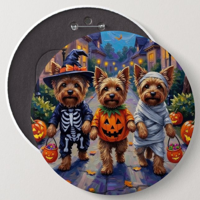 Yorkshire Terrier Dogs in Halloween Costumes 6 Cm Round Badge (Front & Back)