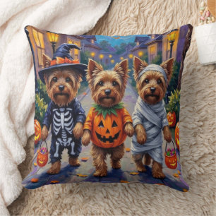 Yorkshire Terrier Dogs in Halloween Costumes Cushion