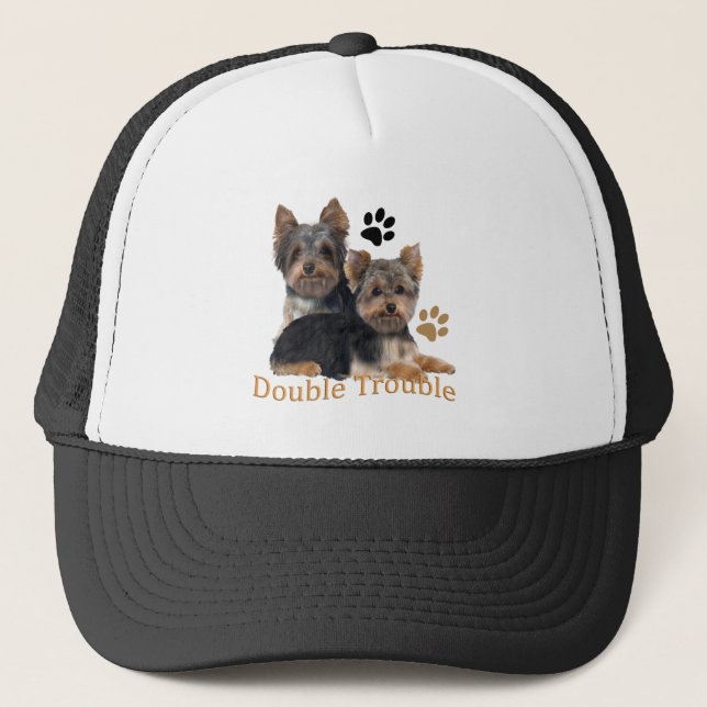 Yorkshire Terrier Double Trouble Apparel Trucker Hat (Front)