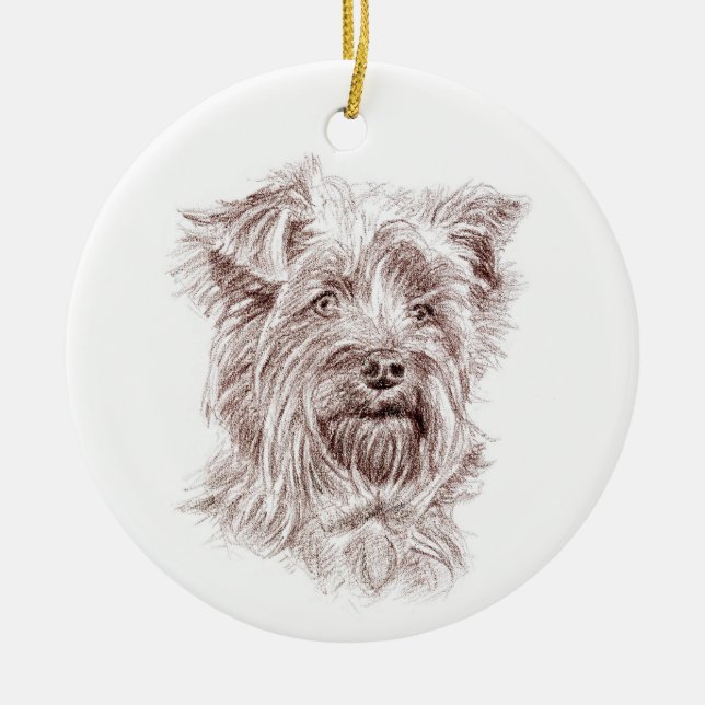 Yorkshire Terrier Drawing Ceramic Tree Decoration (Front)