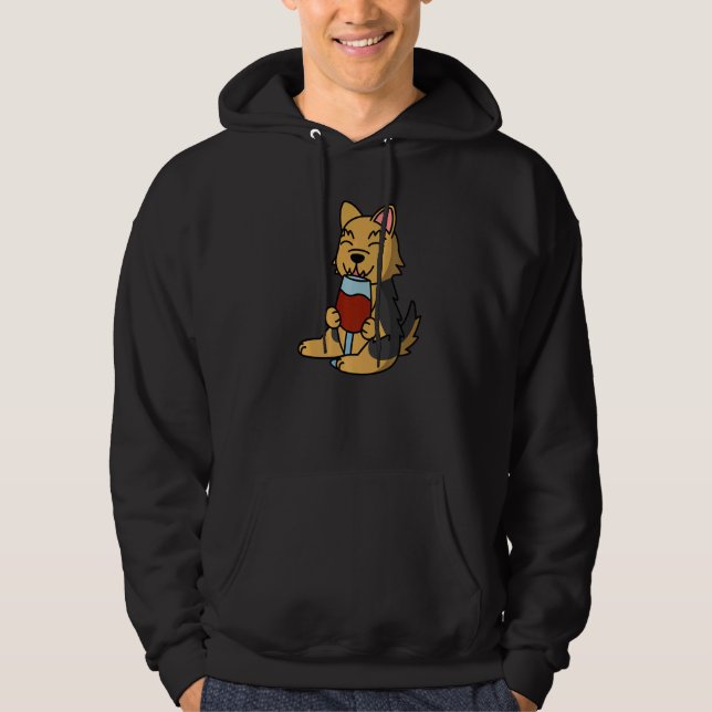 Yorkshire Terrier Drinking Wine Dog   Hoodie (Front)
