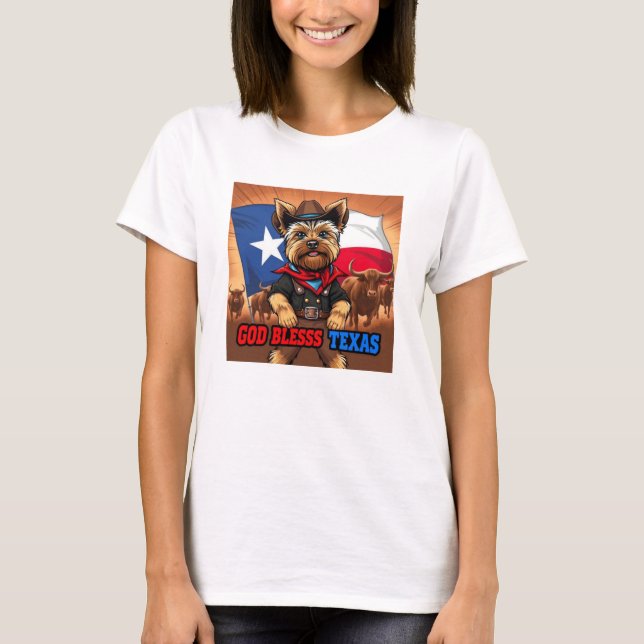 Yorkshire Terrier God Bless Texas T-Shirt (Front)