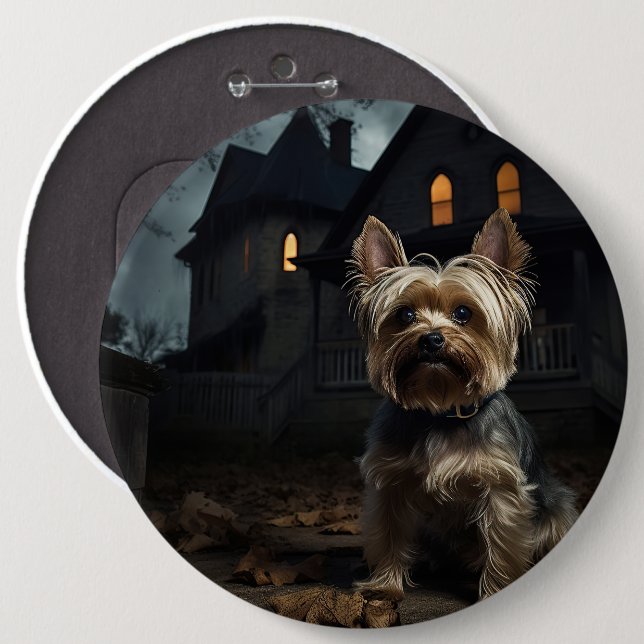Yorkshire Terrier Halloween Scary  6 Cm Round Badge (Front & Back)