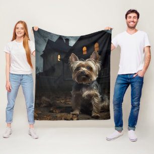Yorkshire Terrier Halloween Scary  Fleece Blanket