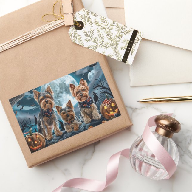 Yorkshire Terrier Halloween Spooky Rectangular Sticker (Gifting)