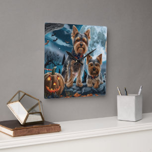 Yorkshire Terrier Halloween Spooky Square Wall Clock