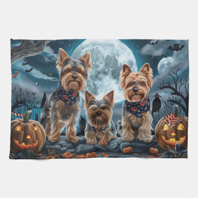 Yorkshire Terrier Halloween Spooky Tea Towel (Horizontal)