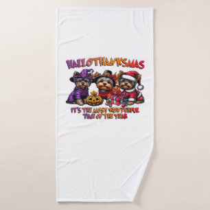 Yorkshire Terrier Halloween Thanksgiving Christmas Bath Towel