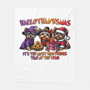 Yorkshire Terrier Halloween Thanksgiving Christmas Fleece Blanket