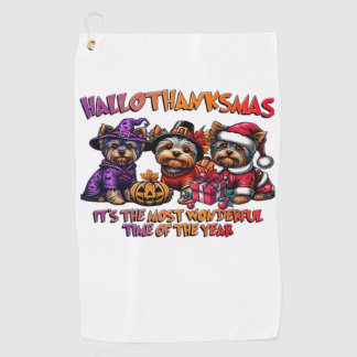 Yorkshire Terrier Halloween Thanksgiving Christmas Golf Towel