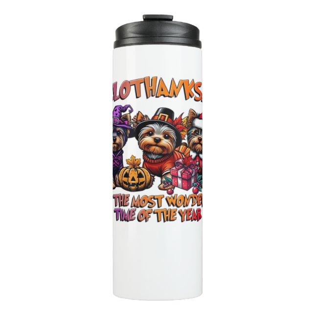 Yorkshire Terrier Halloween Thanksgiving Christmas Thermal Tumbler (Front)