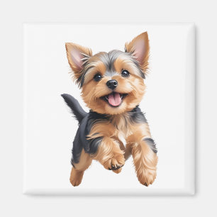 Yorkshire Terrier Happy Playful Fun Jumping Joyful Magnet