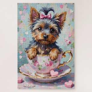 Yorkshire Terrier in a Teacup Valentine's Jigsaw Puzzle