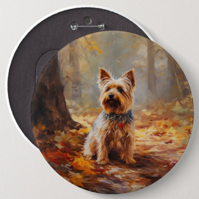 Yorkshire Terrier in Autumn Leaves Fall Inspire  6 Cm Round Badge (Front & Back)
