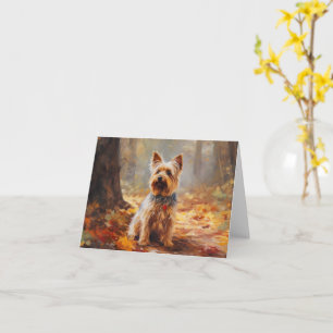 Yorkshire Terrier in Autumn Leaves Fall Inspire  Card