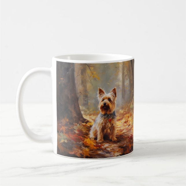 Yorkshire Terrier in Autumn Leaves Fall Inspire  Coffee Mug (Left)
