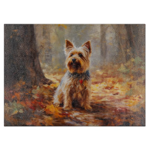 Yorkshire Terrier in Autumn Leaves Fall Inspire Cutting Board