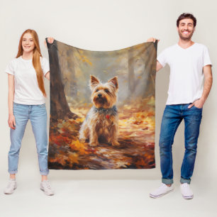 Yorkshire Terrier in Autumn Leaves Fall Inspire Fleece Blanket