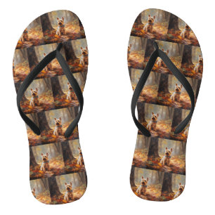Yorkshire Terrier in Autumn Leaves Fall Inspire Jandals