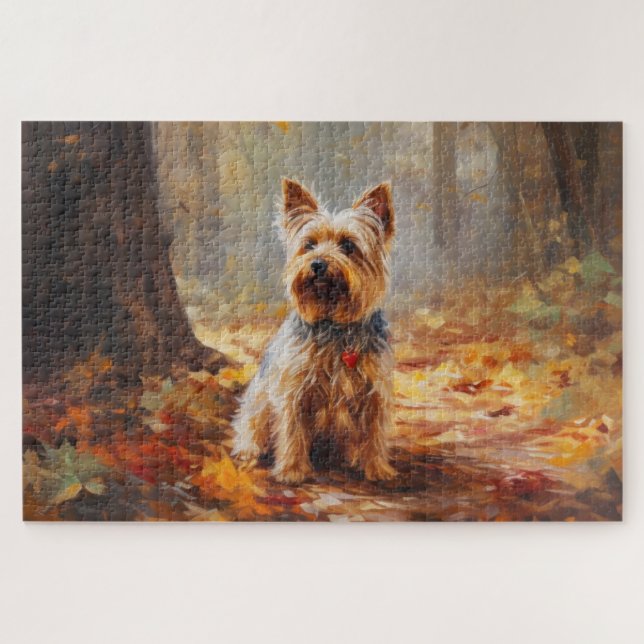 Yorkshire Terrier in Autumn Leaves Fall Inspire  Jigsaw Puzzle (Horizontal)