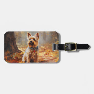 Yorkshire Terrier in Autumn Leaves Fall Inspire Luggage Tag