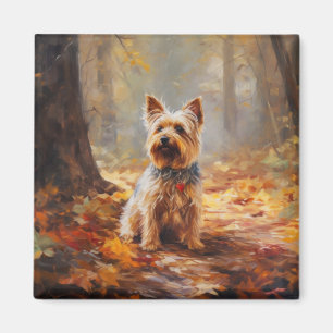Yorkshire Terrier in Autumn Leaves Fall Inspire Magnet