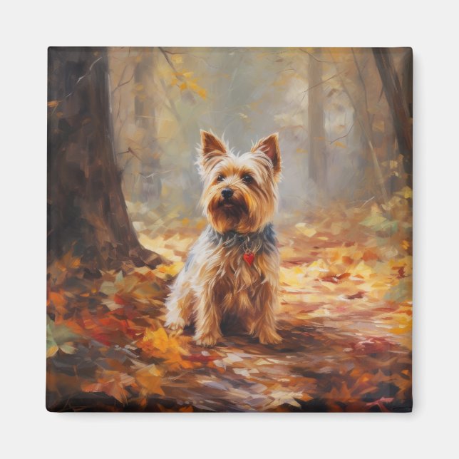 Yorkshire Terrier in Autumn Leaves Fall Inspire  Magnet (Front)