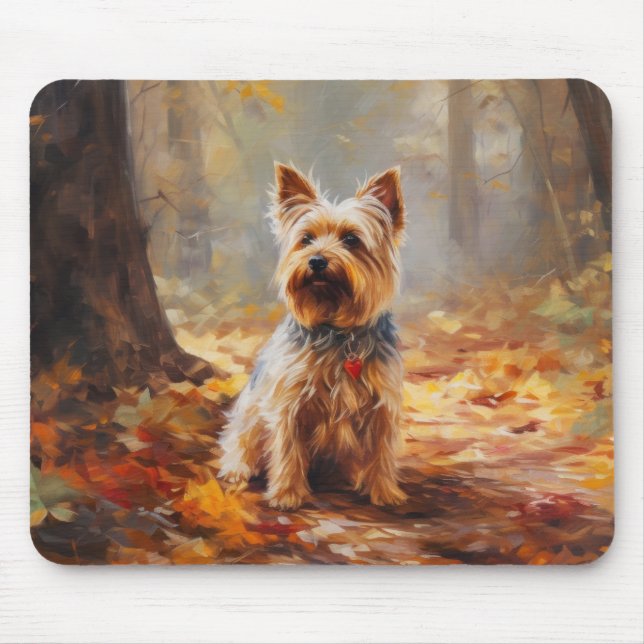 Yorkshire Terrier in Autumn Leaves Fall Inspire  Mouse Pad (Front)