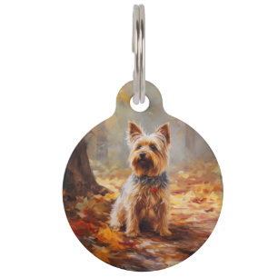 Yorkshire Terrier in Autumn Leaves Fall Inspire Pet Tag