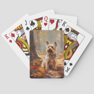 Yorkshire Terrier in Autumn Leaves Fall Inspire Playing Cards