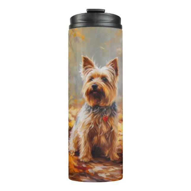 Yorkshire Terrier in Autumn Leaves Fall Inspire  Thermal Tumbler (Front)