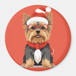 Yorkshire Terrier In Santa Costume Adorable Funny Magnet