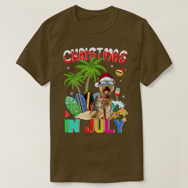 Yorkshire Terrier in Santa Hat Sunglasses Christma T-Shirt (Design Front)