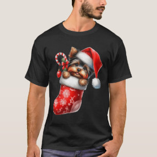 Yorkshire Terrier In Sock Christmas Santa Hat Xmas T-Shirt