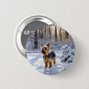 Yorkshire Terrier Let It Snow Christmas 6 Cm Round Badge