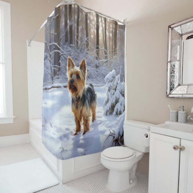 Yorkshire Terrier Let It Snow Christmas Shower Curtain (In Situ)