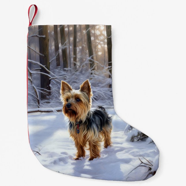Yorkshire Terrier Let It Snow Christmas Small Christmas Stocking (Front)