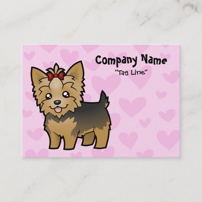 Yorkshire Terrier Love (short hair with bow) Business Card (Front)