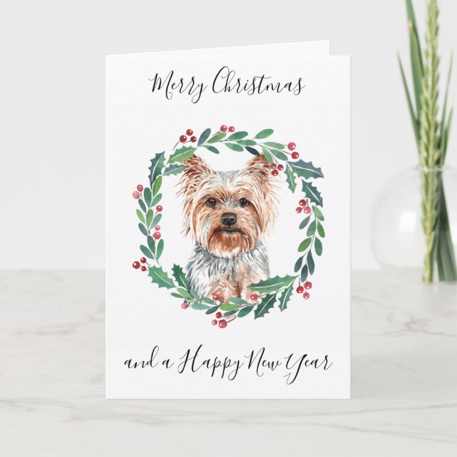 Yorkshire Terrier Merry Christmas Trendy Dog Holid Holiday Card (Front)