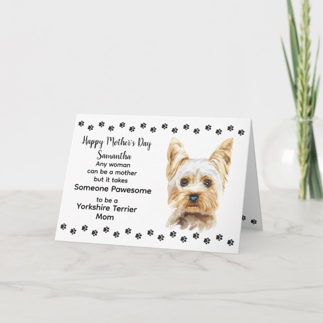 Yorkshire Terrier Mum Monogram Name Mother's Day Holiday Card (Front)