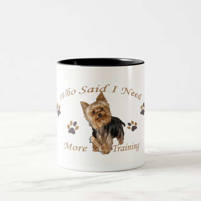 Yorkshire Terrier Needs Training Two-Tone Coffee Mug (Center)