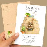 Yorkshire Terrier New House Moving Announcement Postcard<br><div class="desc">Announce your move with this adorable Yorkshire Terrier moving announcement card featuring a cute Yorkie puppy sitting in a stack of moving boxes holding a “We’ve Moved” sign. This charming design is perfect for dog lovers who want to share their new address with a playful and memorable touch. The soft...</div>
