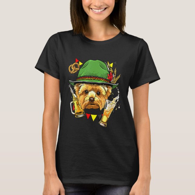 Yorkshire Terrier Oktoberfest Lederhosen German Be T-Shirt (Front)