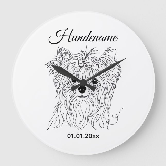 Yorkshire Terrier one line art customizable dog Large Clock (Front)
