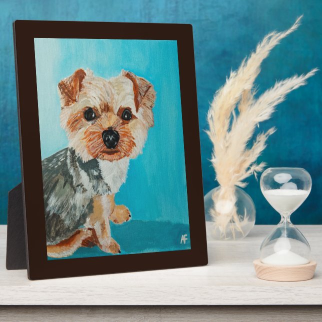 Yorkshire Terrier Painting by Alfred Fox Plaque (Side)