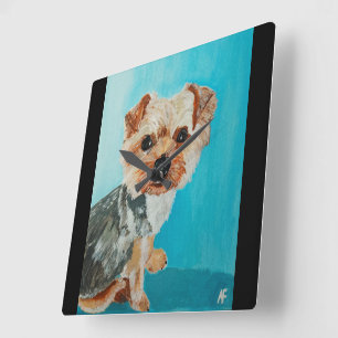 Yorkshire Terrier Painting by Alfred Fox Square Wall Clock
