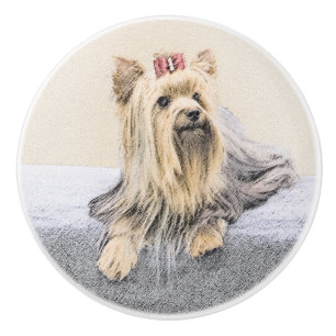 Yorkshire Terrier Painting - Cute Original Dog Art Ceramic Knob