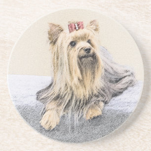 Yorkshire Terrier Painting - Cute Original Dog Art Coaster