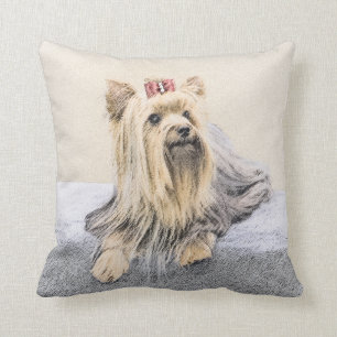 Yorkshire Terrier Painting - Cute Original Dog Art Cushion