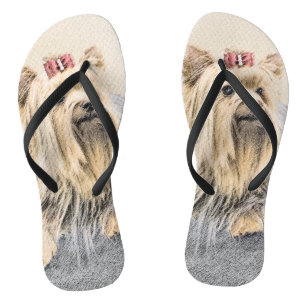 Yorkshire Terrier Painting - Cute Original Dog Art Jandals